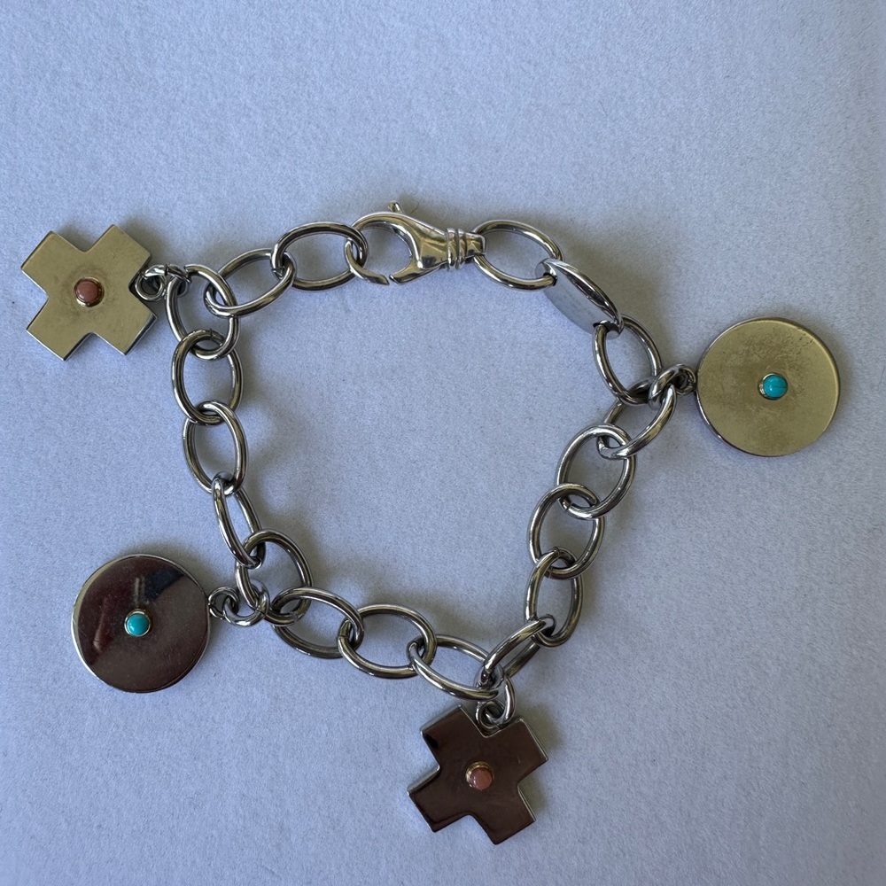 Designer PDL Stainless Steel 18kt Gold Charm Bracelet Made in Italy Boho Western - Picture 2 of 6